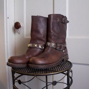 FRYE studded brown rogan moto boots size 8